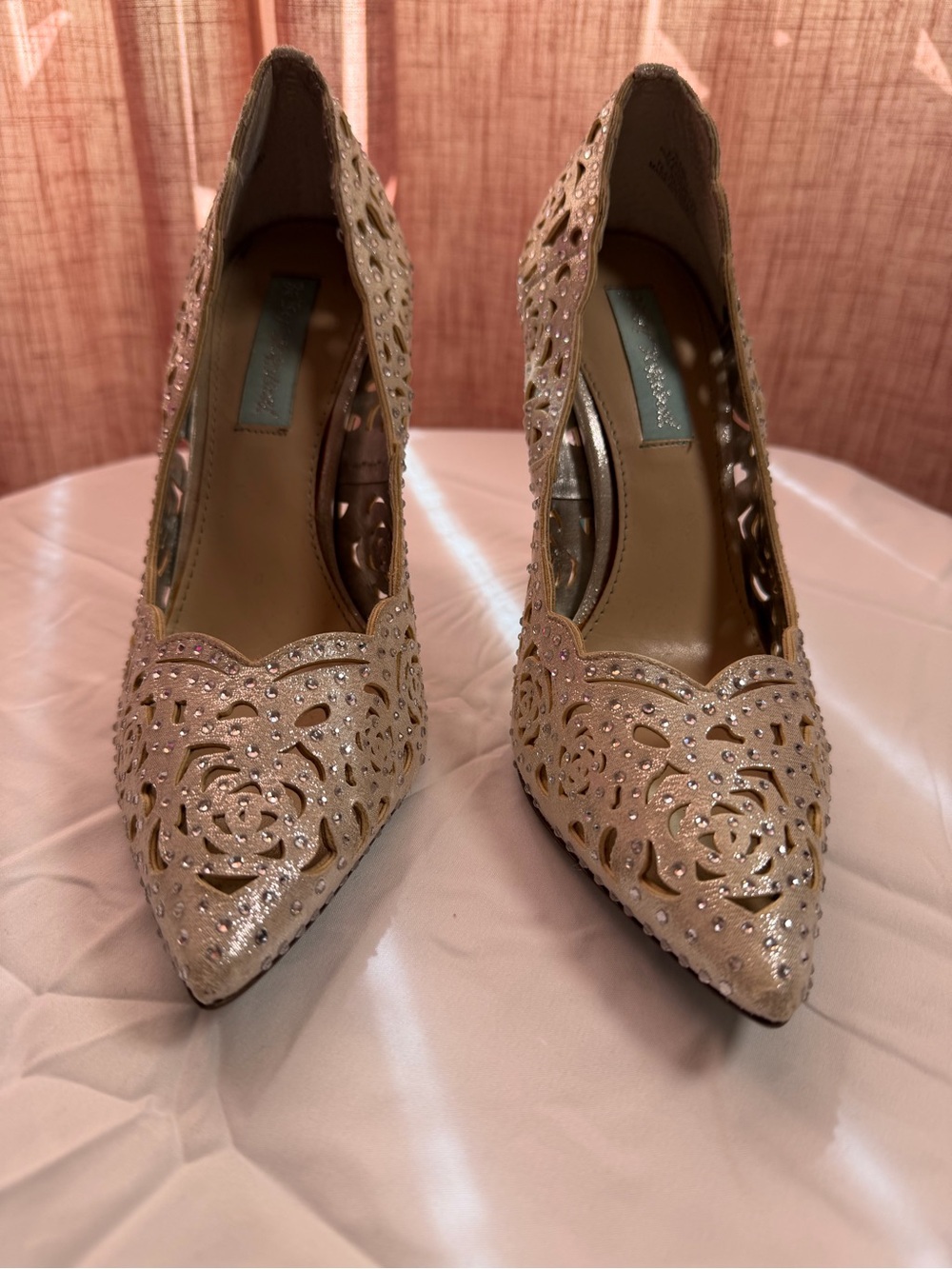 Betsey Johnson Silver Rhinestone Cutout Pointed Toe Pumps